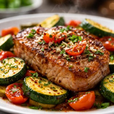 Image of Easy Italian Style Pork Chops and Zucchini Dinner