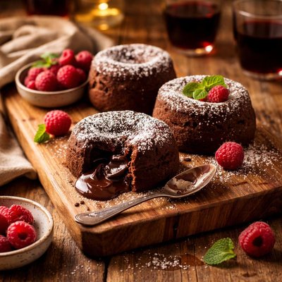 Image of Easy Molten Spiced Chocolate Cabernet Cakes