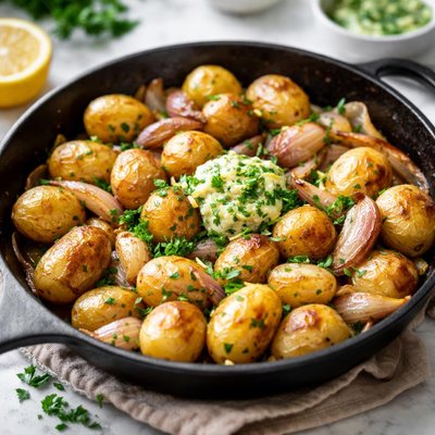 Image of Easy Pan Fried Potatoes Shallots with Parsley Butter