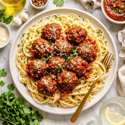 Image of Easy Peasy Meatballs Over Buttered Noodles