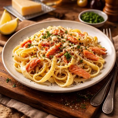 Image of Easy Peasy Smoked Salmon Alfredo Pasta