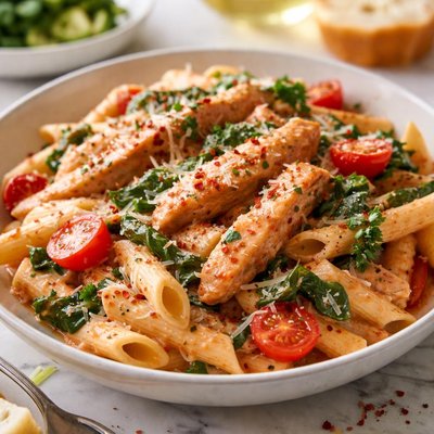 Image of Easy Penne with Chicken Spinach and Tomato Alfredo Soooo Good