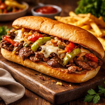 Image of Easy Philly Sandwich with Peppers and Onions