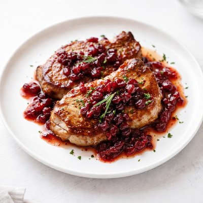 Image of Easy Pork Chops with Cranberry Pan Sauce