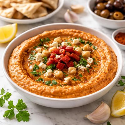 Image of Easy Roasted Red Pepper Hummus