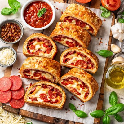 Image of Easy Rolled Pepperoni Mozzarella Bread