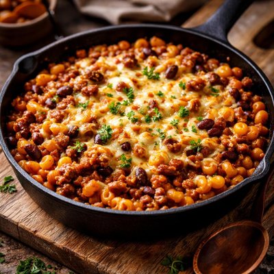 Image of Easy Skillet Cheese Topped Chili Macaroni