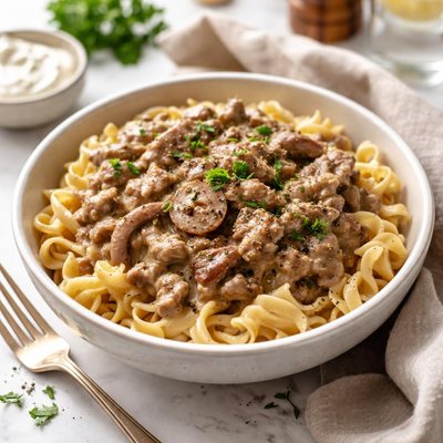 Image of Easy Slow Cooker Ground Beef Stroganoff