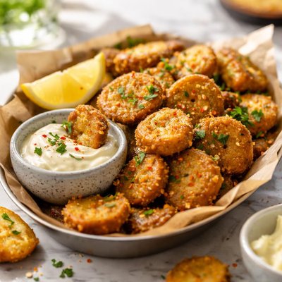 Image of Easy Spicy Fried Pickles with Garlic Mayonnaise