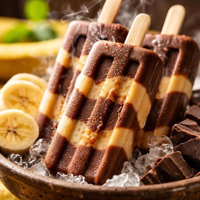 Image of Easy Sugar Fat Free Chocolate and Banana Pudding Popsicles