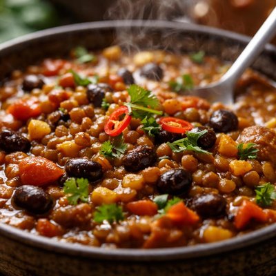 Image of Easy Tasty Hearty Lentil Black Bean Stew