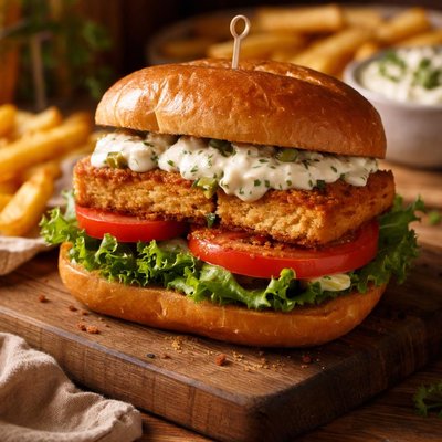 Image of Easy Tofu Fillet Sandwich with Tartar Sauce