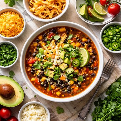 Image of Easy Vegetarian Black Bean Tortilla Soup