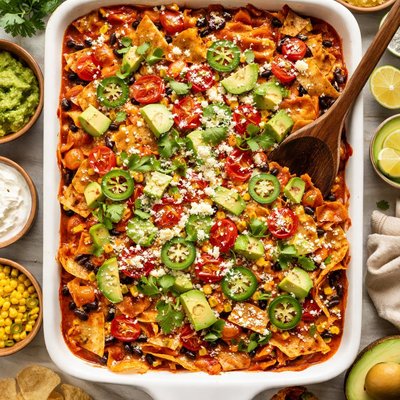 Image of Easy Vegetarian Chilaquiles Enchilada Casserole