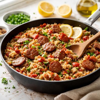 Image of Easy Weeknight Skillet Rice and Sausage