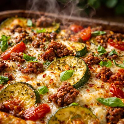 Image of Easy Zucchini and Ground Beef Pizza Casserole
