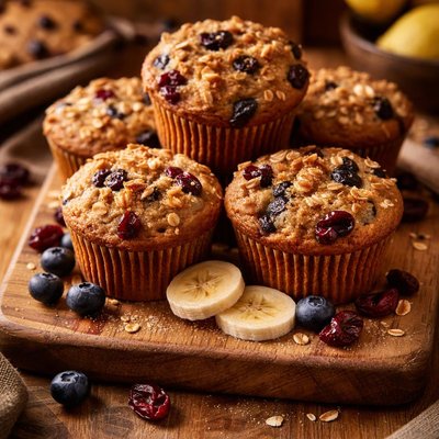 Image of Eat Clean Blueberry Banana Cranberry Muffins