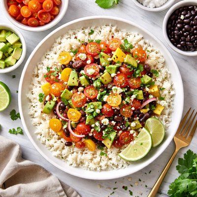 Image of Ecuadorean Avocado Tomato Salad Over White Rice
