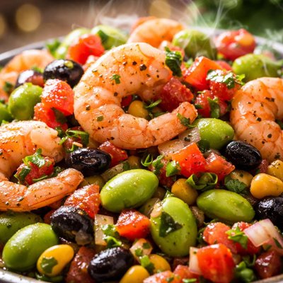Image of Edamame and Bean Salad with Shrimp and Fresh Salsa