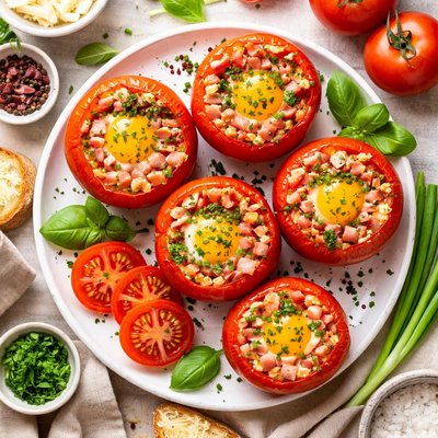 Image of Egg and Ham Filled Tomatoes