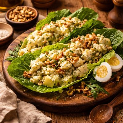 Image of Egg and Potato Salad with Tarragon and Walnuts on Romaine Cos