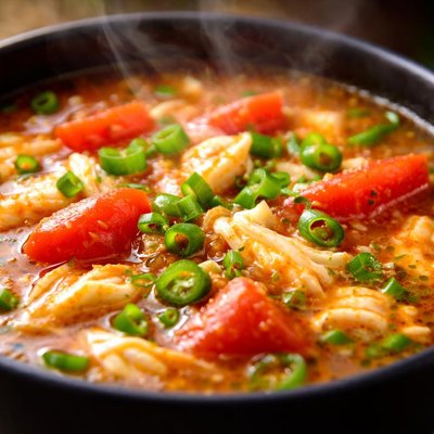 Image of Egg Drop Tomato with Green Chilies Soup