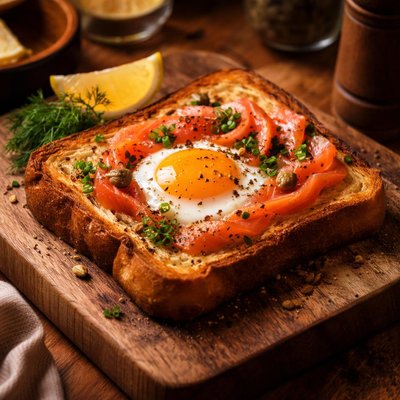 Image of Egg in a Hole with Smoked Salmon