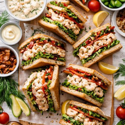 Image of Egg Salad Club Sandwiches or Shrimp Salad Club
