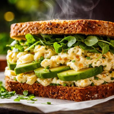 Image of Egg Salad Sandwich with Avocado and Watercress
