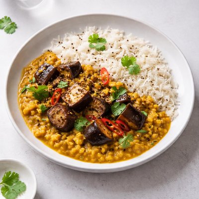 Image of Eggplant and Dhal Curry with Basmati Rice