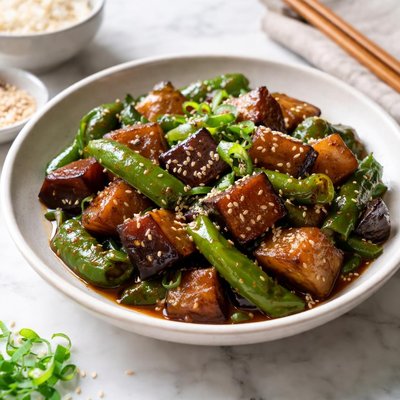 Image of Eggplant and Green Peppers Sauteed with Miso