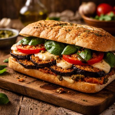 Image of Eggplant and Mozzarella Sandwich