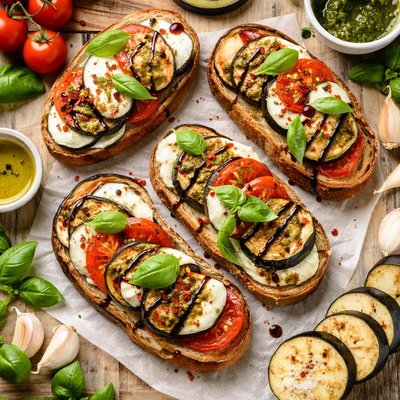 Image of Eggplant Aubergine and Tomato Sandwiches