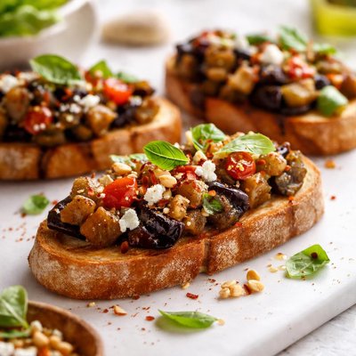 Image of Eggplant Aubergine Bruschetta