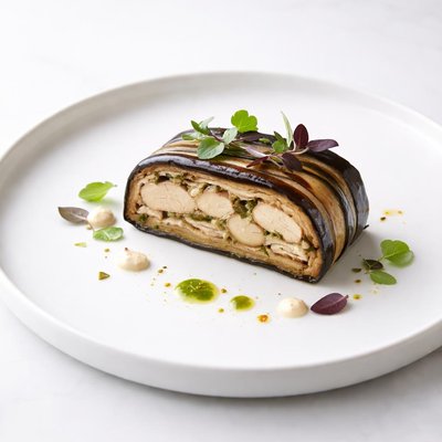 Image of Eggplant Aubergine Chicken Terrine