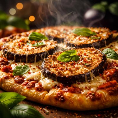 Image of Eggplant Aubergine Parmesan Pizza