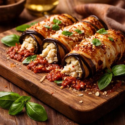 Image of Eggplant Aubergine Rollatini with Three Cheeses