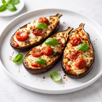 Image of Eggplant Aubergine with Cheese and Tomatoes