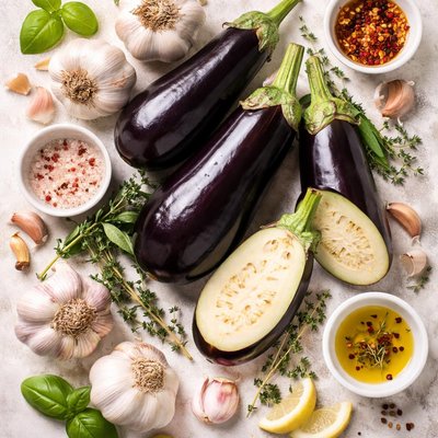 Image of Eggplant Aubergine with Raw Garlic