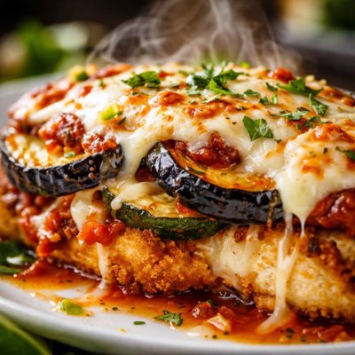 Image of Eggplant Aubergine Zucchini and Chicken Parmesan