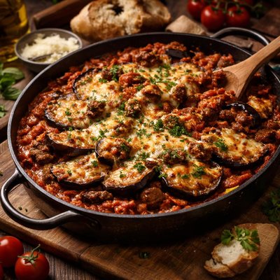 Image of Eggplant Casserole Melitzanes Me Kreas Sti Katsarola