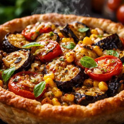 Image of Eggplant Corn and Tomato Pie