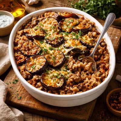 Image of Eggplant Lamb and Rice Casserole