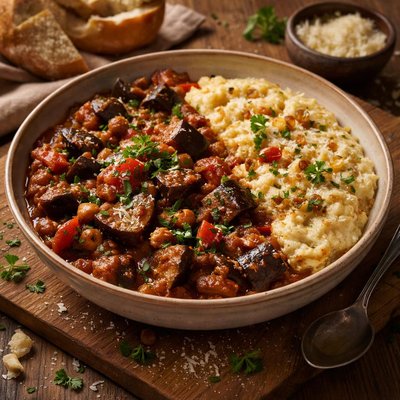 Image of Eggplant Stew with Golden Raisin Polenta Rachel Ray