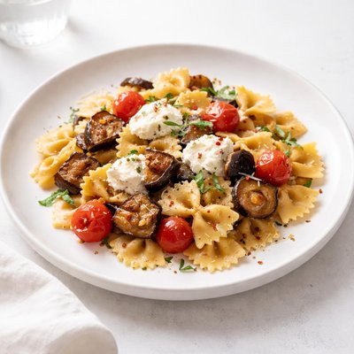 Image of Eggplant Tomato and Fresh Ricotta Farfalle