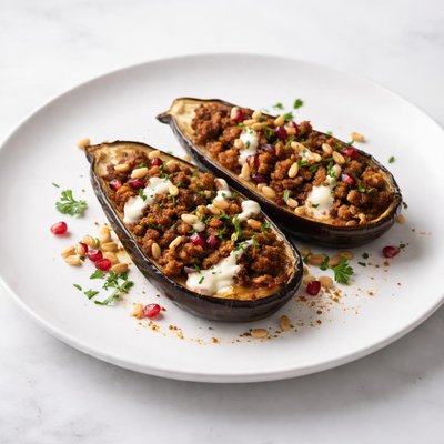 Image of Eggplant with Lamb and Pine Nuts