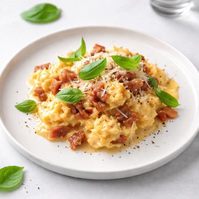 Image of Eggs Carbonara with Basil and Parmesan