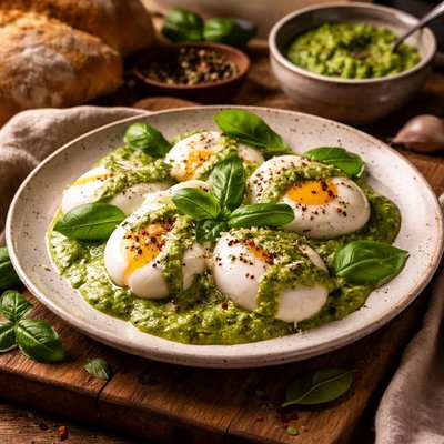 Image of Eggs with Basil Sauce