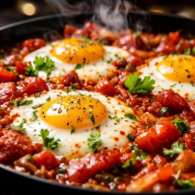 Image of Eggs with Tomatoes Avgha Me Tomatoes