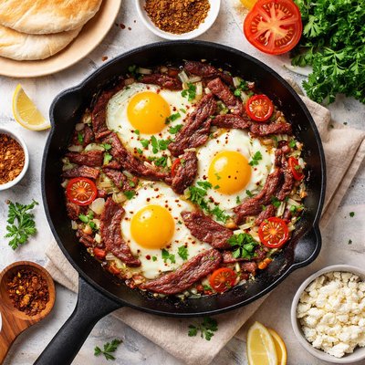 Image of Egyptian Fried Eggs with Pastrami